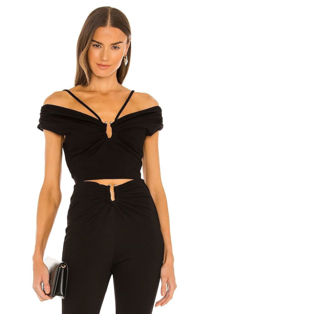 NEW Size 6 NICHOLAS Jeena Off Shoulder Top U-Bar Straps Black REVOLVE MSRP $245